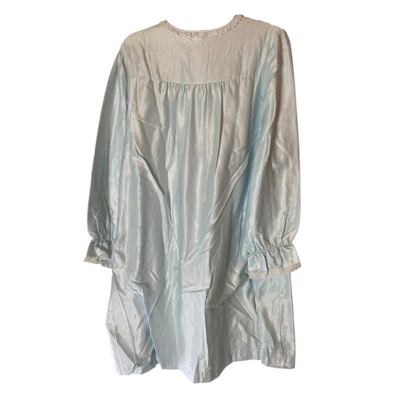 Vanity Fair Blue Long Sleeve Nightgown Lace Trim Floral Details Large - Picture 2 of 10